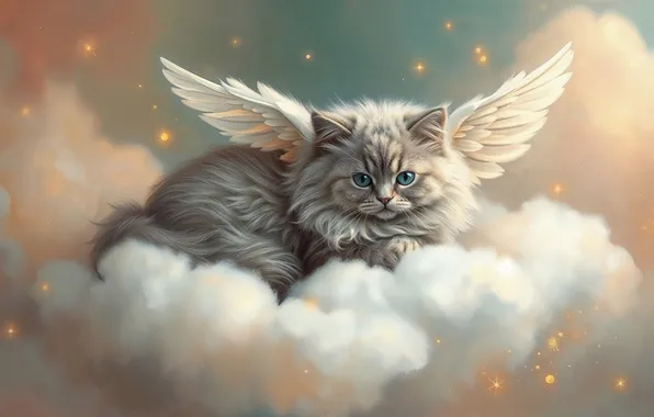 Cat, the sky, look, stars, clouds, pose, lights, kitty