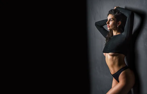 Chest, sexy, pose, model, body, panties, hands, makeup
