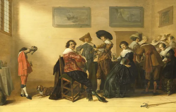 People, tree, oil, picture, Merry Company in a Room, Anthony Palamedes