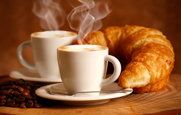 Picture coffee, aroma, foam, croissants