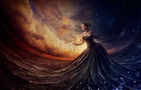 Sea, the sky, girl, dress