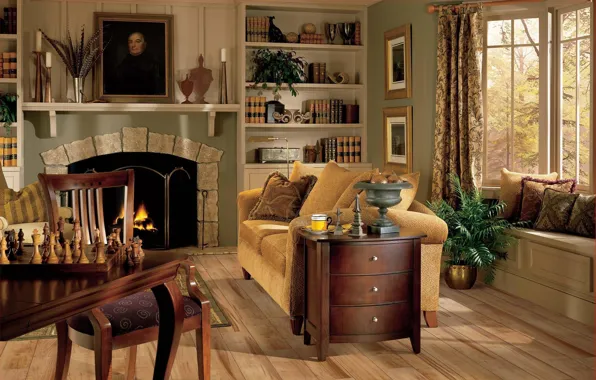 Picture design, style, room, interior, fireplace, living room