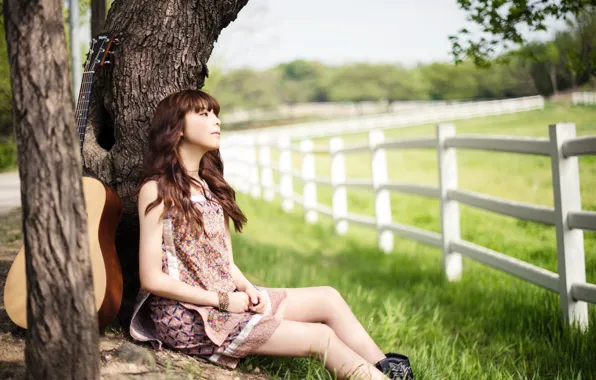 Girl, nature, music, guitar, Asian, k-pop, South Korea, Juniel