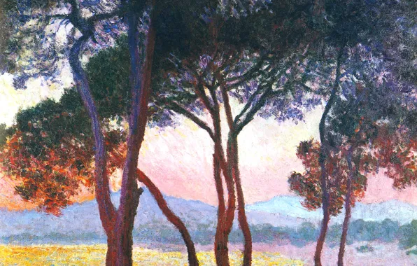 Trees, landscape, mountains, picture, Claude Monet, Juan-Les-Pins