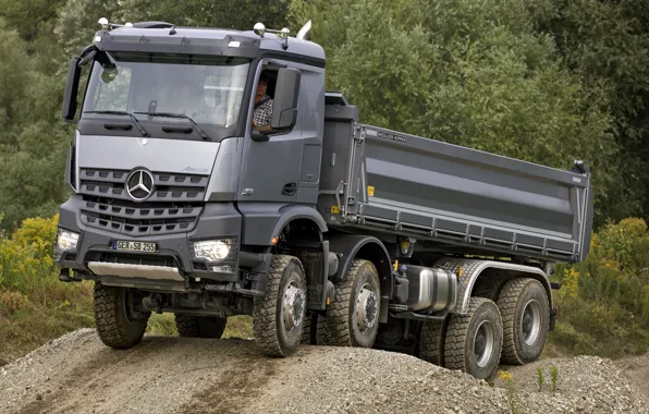 Picture forest, grey, Mercedes-Benz, the ground, 2013, dump truck, Arocs, four-axle