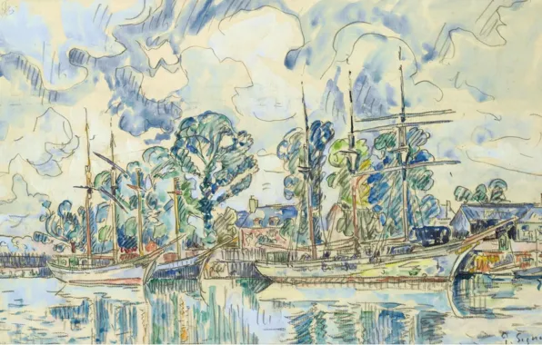 Figure, ship, watercolor, Paul Signac, Paimpol, Paul Signac