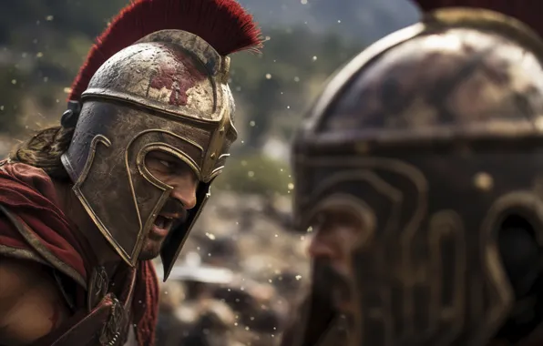 Picture Helmet, Warriors, Men, Digital art, Ancient Greece, The Spartans, AI art, The Art of Artificial …