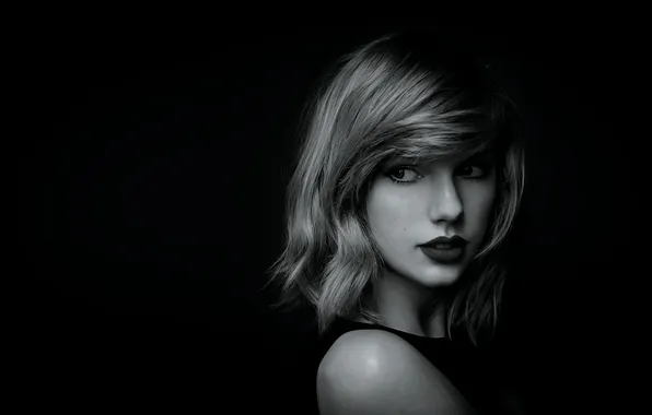 Picture Taylor Swift, monochrome, women, singer, blonde, black background, celebrity, portrait