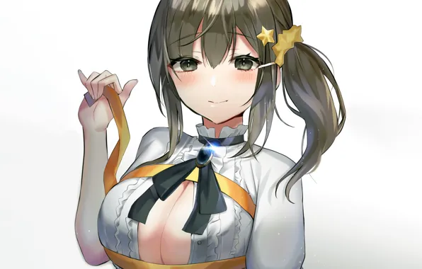 Girl, sexy, cleavage, blouse, boobs, anime, beautiful, short hair