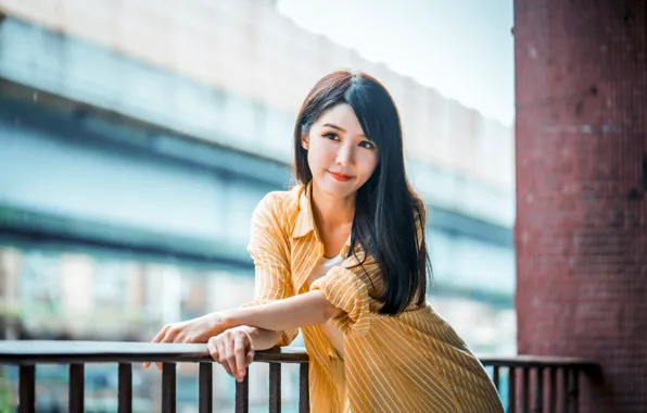 Girl, brunette, Asian, cutie, bokeh