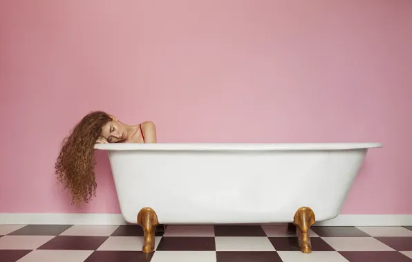 Girl, face, wall, hair, bath, shoulder