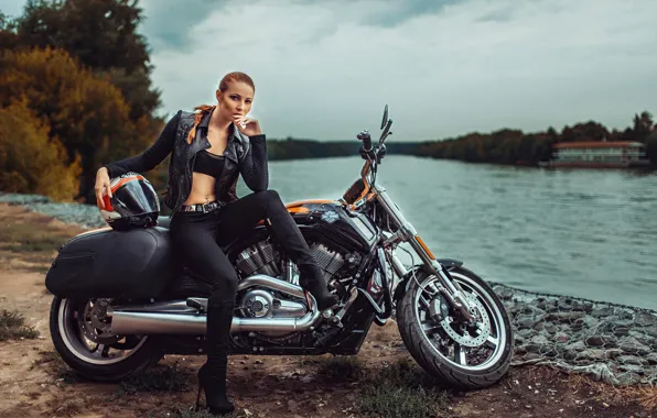 Girl, motorcycle, Harley Davidson, Russia