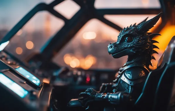 Machine, dragon, cabin, pilot, dragon, aircraft, spaceship, AI art