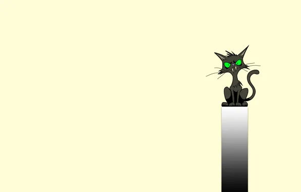 Cat, strip, black, minimalism, fangs, sitting, cat, green eyes
