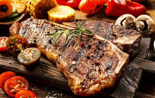 Mushrooms, meat, pepper, vegetables, tomatoes, spices, mushrooms, tomatoes