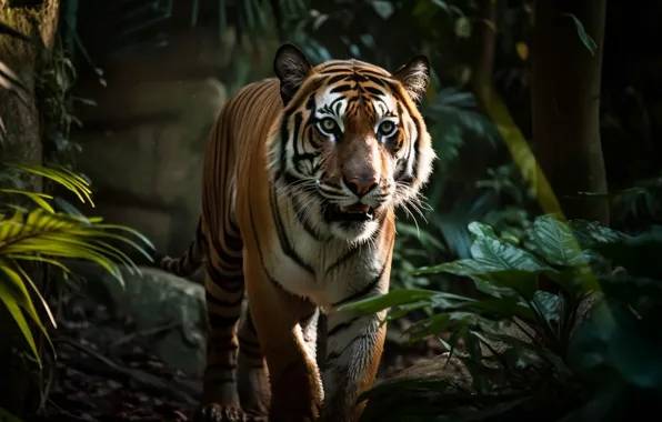Face, tiger, portrait, digital art, AI art, neural network, the art of artificial intelligence