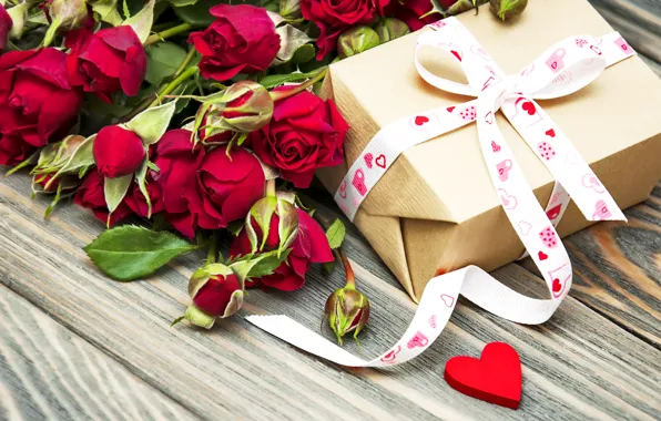 Love, flowers, gift, romance, roses, bow, romantic, Valentine's Day