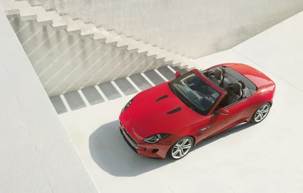 Picture red, background, Jaguar, Jaguar, steps, Roadster, the front, F-tayp