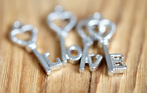 Picture letters, blur, hearts, love, keys, metal