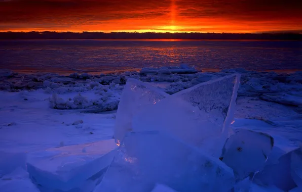 Picture ice, water, sunset