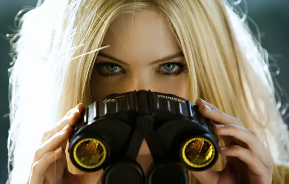 Picture eyes, look, girl, background, blonde, binoculars, beauty