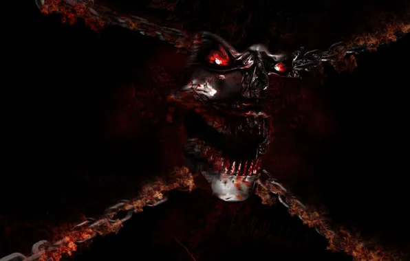 Demon, sake, monster, devil, fang, evil, chain, oni