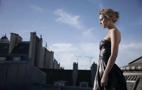 Roof, the sky, figure, profile, Nora Arnezeder, Nora Arnezeder