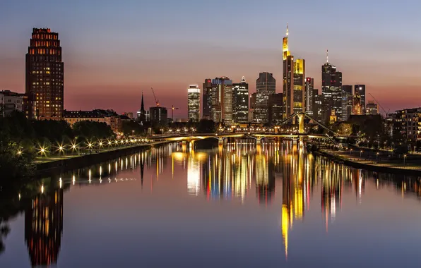 Night, bridge, lights, home, Germany, Frankfurt am main