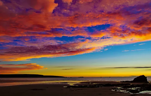 Sea, clouds, stones, paint, shore, tide, glow