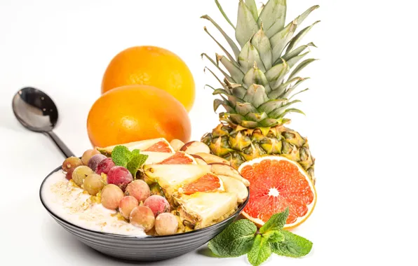 Picture Oatmeal, Pineapples, Grapefruit, Food, photo, Fruit