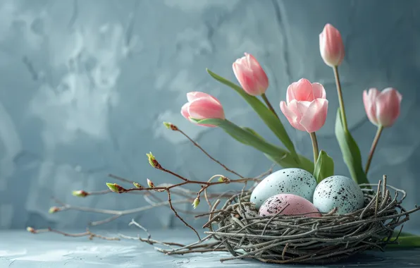 Flowers, holiday, eggs, spring, Easter, painted, Easter, eggs