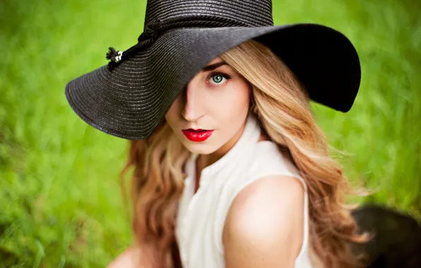 Picture girl, eyes, hat, curls