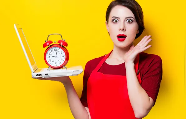 Eyes, look, girl, yellow, face, pose, background, watch