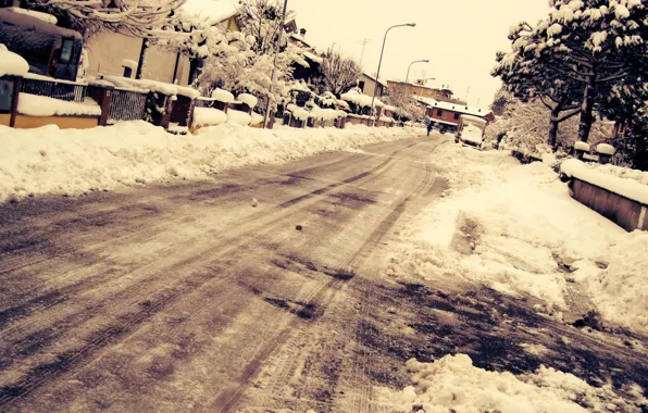 Winter, the city, street, Winter, Snow, Street