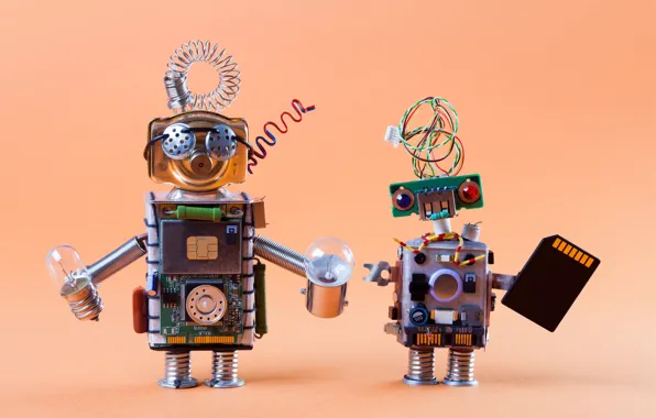 Picture chip, fee, robots, light bulb, figures, vintage, processor, hi-tech