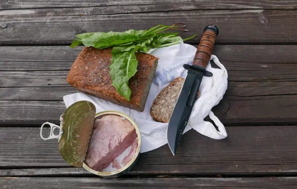 Picture Breakfast, bread, knife, canned