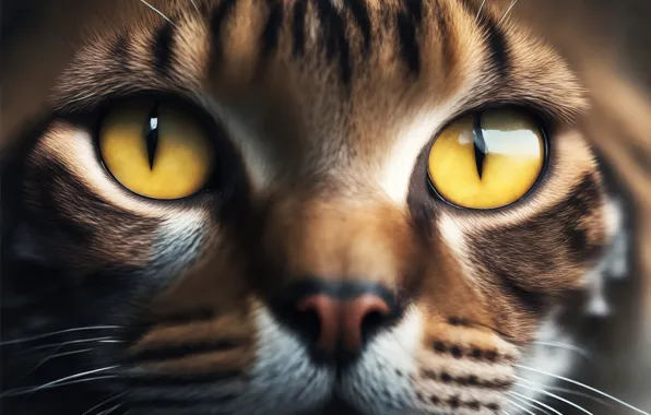 Cat, eyes, cat, look, face, close-up, portrait, striped