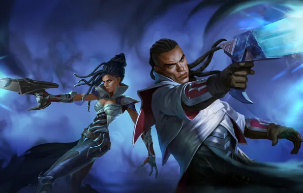 Girl, guns, guy, Senna, Lucian, Legends of Runeterra