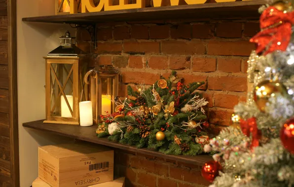 Decoration, holiday, toys, tree, new year, fireplace, decor