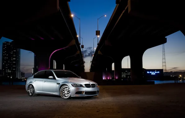 The sky, bridge, the city, BMW, silver, BMW, tower, skyscraper