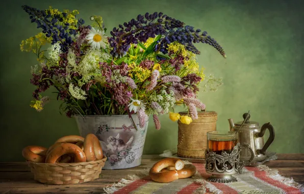 Tea, chamomile, bouquet, still life, drying, Lupin