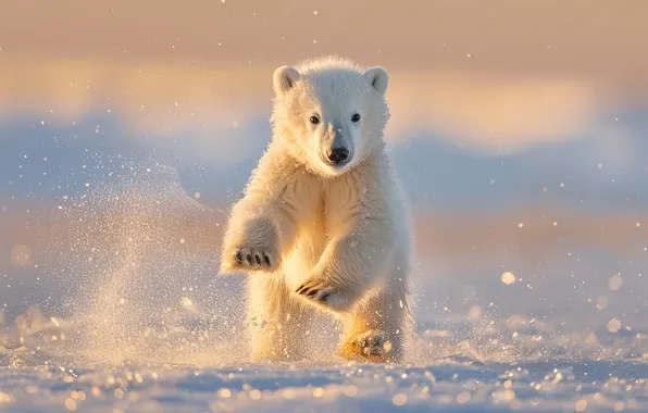 Winter, field, light, snow, nature, pose, jump, paws