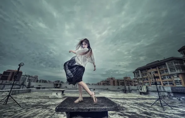 Picture roof, girl, Asian