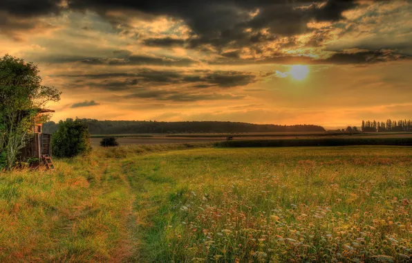 The sky, grass, nature, photo, HDR, Germany, meadows, Hessen Hungen