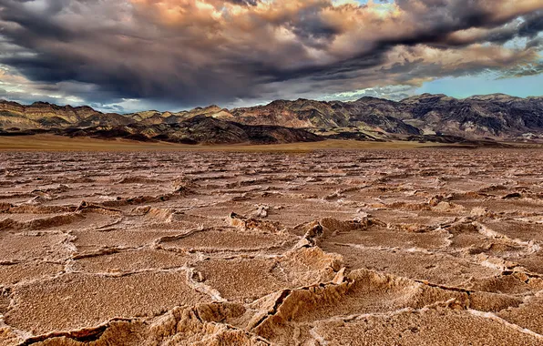 The sky, landscape, mountains, clouds