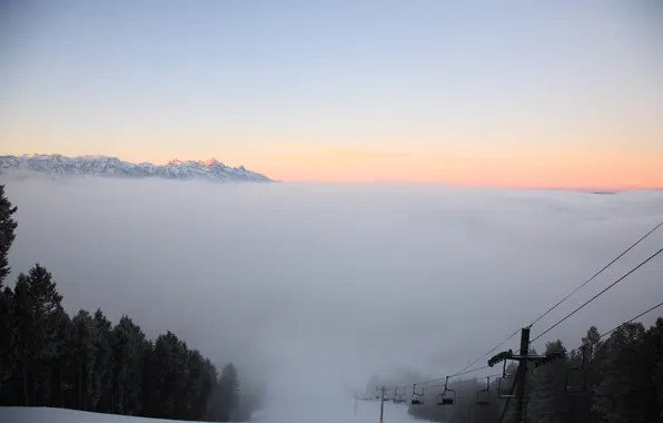 Picture mountains, fog, valley, the funicular