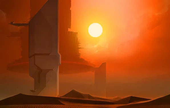 Star, men, planet, towers, docks, dunes