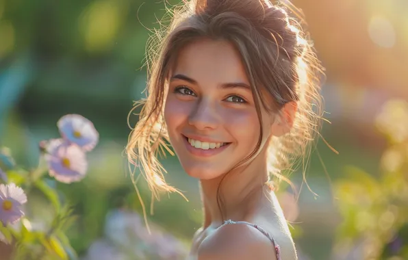 Picture look, girl, face, portrait, cute, AI art, neural network