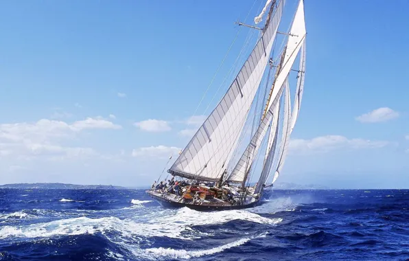 Sea, wave, the way, movement, the wind, coast, ship, sailboat