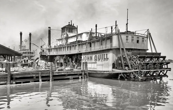 Retro, ship, pier, steamer, USA